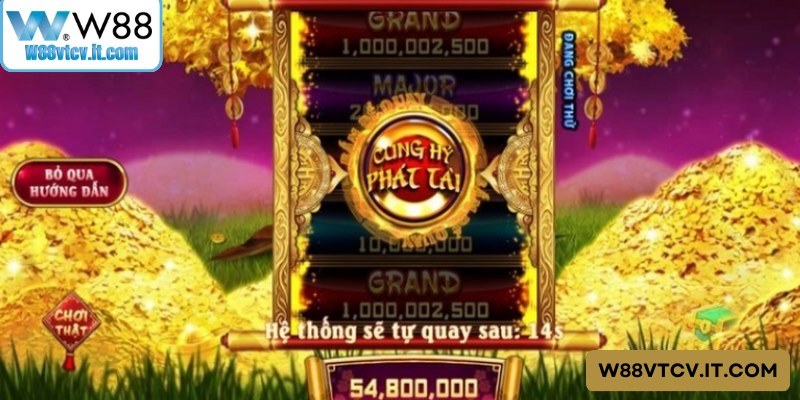 Nổ Hũ Cung Hỷ Phát Tài W88 - Bí Kíp Săn Thưởng Cực Khủng 4 Nếu quay mãi không trúng bạn hãy thử thay đổi mức độ, thời điểm chơi